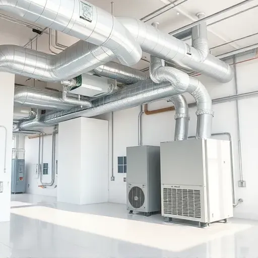 Completed HVAC system with sleek ductwork installed in a modern Crowley, TX commercial utility room.