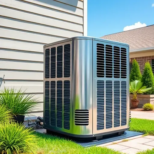 Freshly repaired air conditioning unit on a modern home in Shady Shores TX with lush landscaping and clear sky