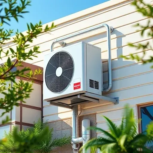 Modern air conditioning unit on a commercial building in Horseshoe Bend TX, surrounded by greenery and blue sky.