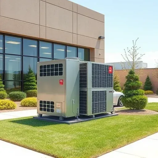 Operational HVAC system outside a modern commercial building in Weatherford, TX, with landscaped grounds and sleek architecture.