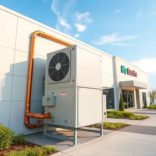 Completed commercial HVAC repair in Weatherford TX with modern unit, clean building, landscaped surroundings.