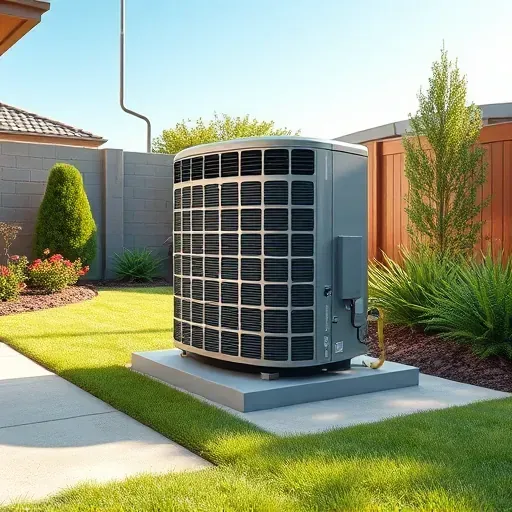 Freshly serviced outdoor HVAC unit in a lush, well-kept Annetta, TX backyard with vibrant landscaping and clear blue sky.
