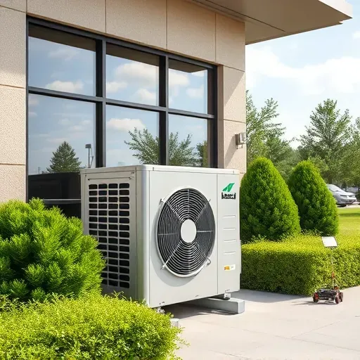 Modern commercial building with a sleek exterior air conditioning unit surrounded by greenery in Western Lake, TX.