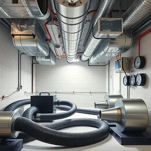 Clean modern HVAC duct system with sealing tools in a bright organized utility room in Fort Worth Texas