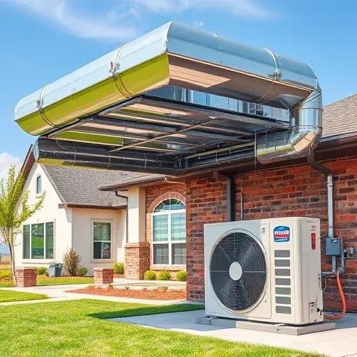 Completed HVAC system in Azle TX with modern ductwork, high-efficiency outdoor unit, and tidy residential backdrop.