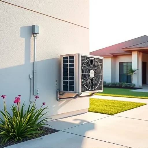 Freshly repaired outdoor central AC unit outside a modern home in Hudson Oaks, TX, surrounded by lush landscaping and sunny skies.