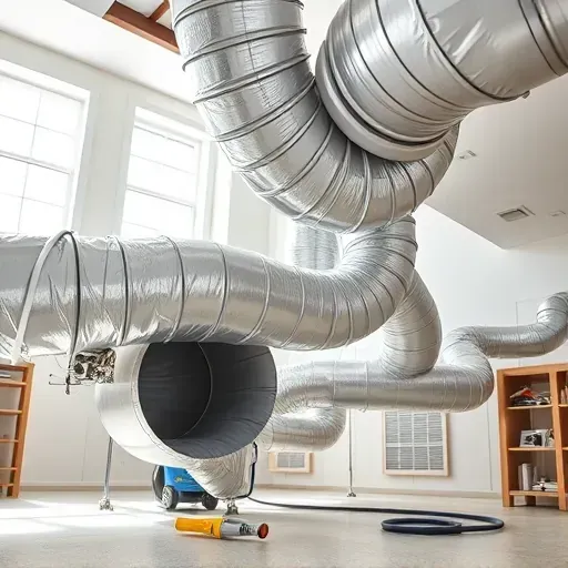 Professional duct cleaning and sealing service in Fort Worth showing clean insulated metal ducts and organized equipment in a bright, modern space