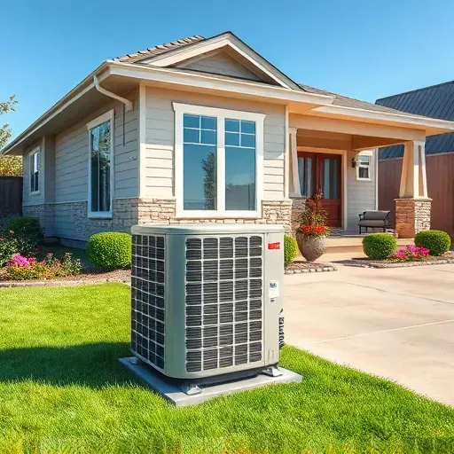 Repaired energy-efficient air conditioning unit outside a modern home in Weatherford TX with landscaped yard and clear sky