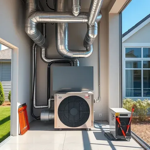 Modern HVAC system installed in a tidy Dallas home utility closet, showcasing sleek ductwork, precise connections, and organized tools.