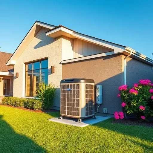 Completed HVAC installation in Northlake TX featuring a modern home, sleek unit, manicured lawn, and blue sky.
