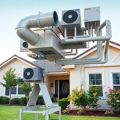 Completed HVAC system in Pecan Acres TX with sleek design, arranged ducts and fins, set in a clean suburban home.