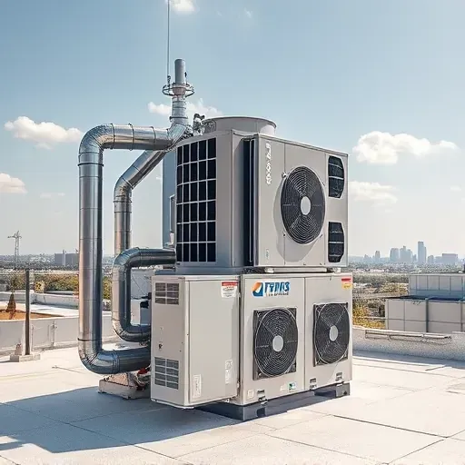 Modern HVAC rooftop system in Fort Worth, featuring high-efficiency AC, heat pump, ducts, and control panels under sunny Texas skies.