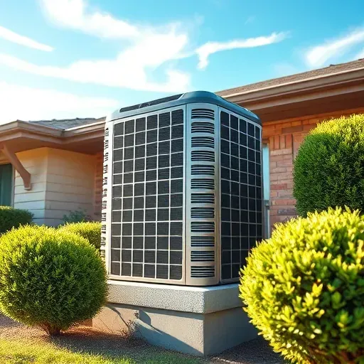 Modern HVAC system installed in White Settlement TX, showcasing sleek air conditioning unit with manicured shrubs.