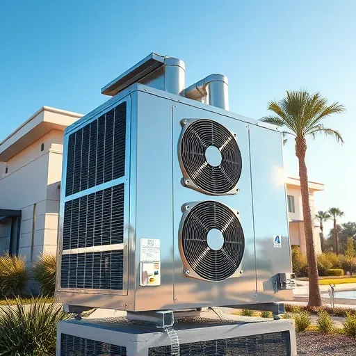 Outdoor HVAC unit in Lake Worth, TX, with metallic surfaces, modern design, and Texas-style surroundings under clear sky.