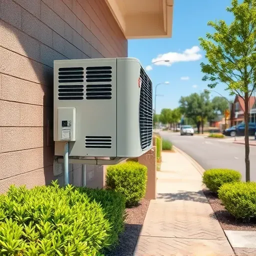 Modern HVAC system installed on a clean exterior wall of a commercial building in Burleson, TX, with lush greenery and clear sky.