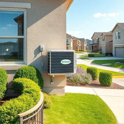 Air conditioning unit on a modern building in Springtown TX, showcasing quality service with lush surroundings and clear sky.