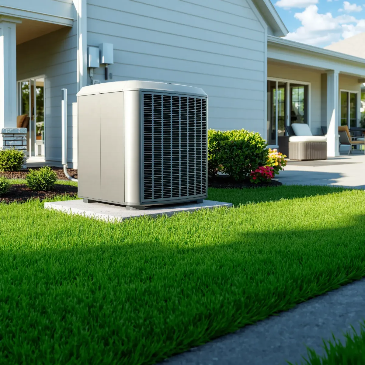Professional AC repair scene in Burleson, TX featuring a modern high-efficiency unit, organized tools, and a clean workspace.