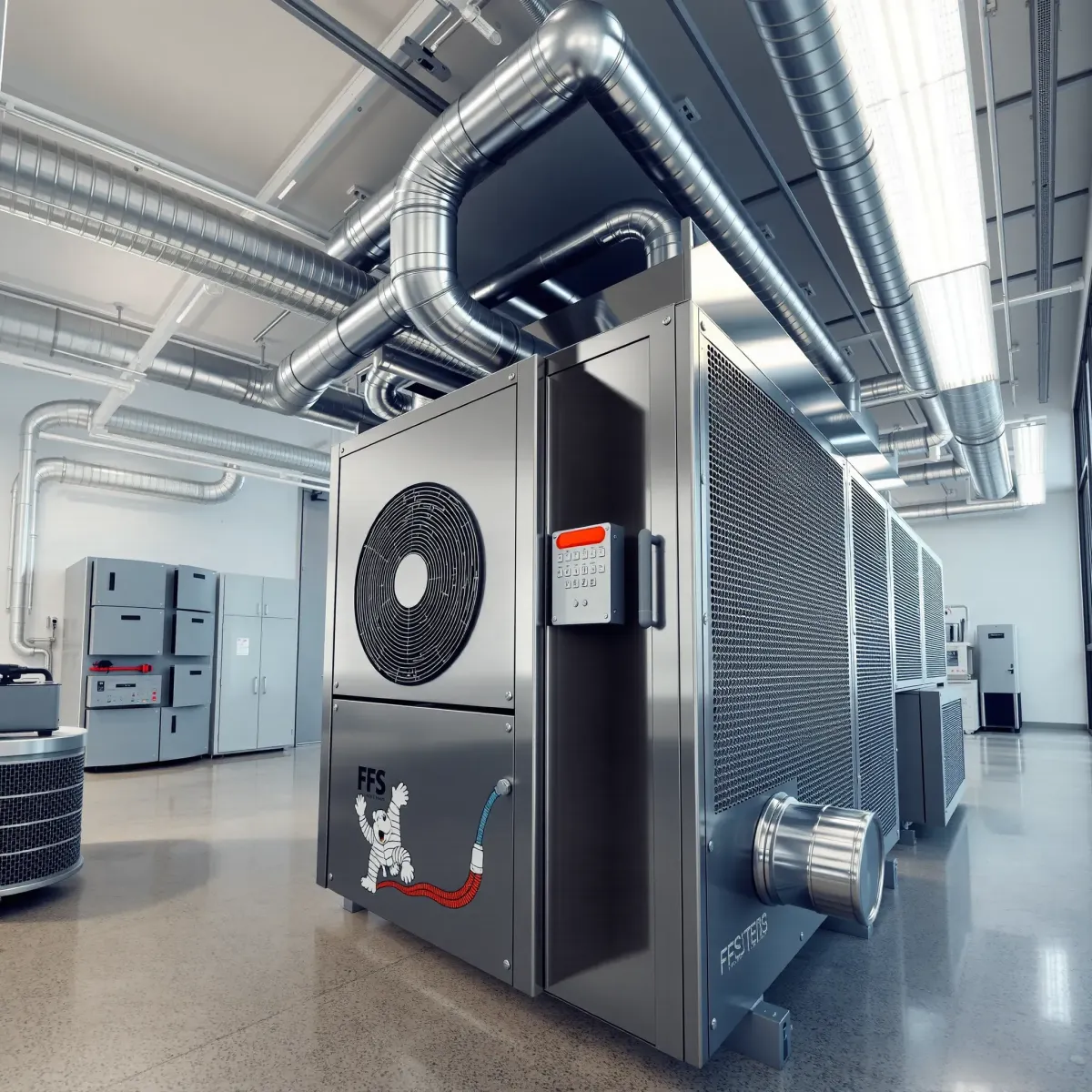 Modern commercial HVAC system in a sleek, organized mechanical room with detailed components and clean design in Weatherford, TX.