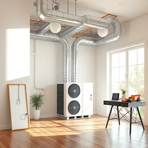 Modern HVAC system installed in neutral-toned home in Rendon TX, featuring sleek ductwork and polished hardwood floors.