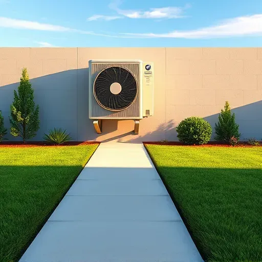 Freshly repaired air conditioning unit on a modern exterior wall in Justin, TX, with clean surroundings and natural sunlight.