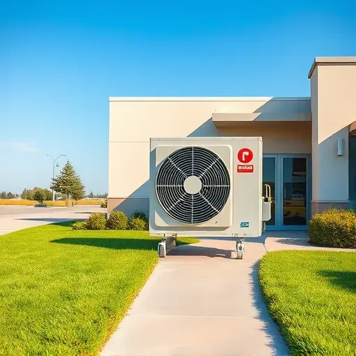 Meticulously maintained air conditioning unit on a modern building exterior in Western Lake, TX, with bright landscaping.