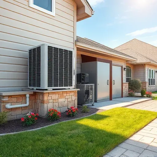Richland Hills TX home with modern outdoor A/C, indoor furnace, landscaped yard, and clear blue sky.