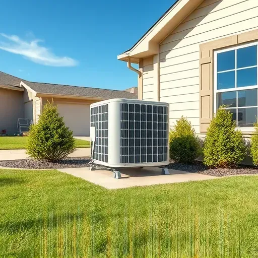 Modern air conditioning unit outside a home in Kennedale TX on a concrete pad with green grass and stylish siding.