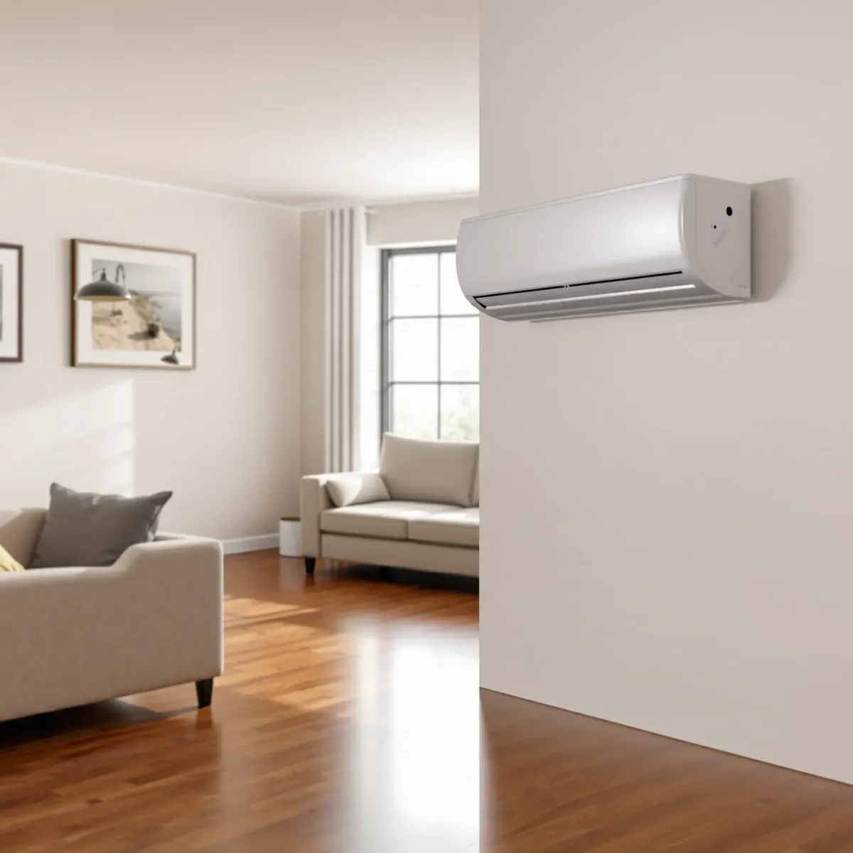Seamless modern AC unit installed outside a Corinth, TX home, with landscaped yard and contemporary neighborhood background.