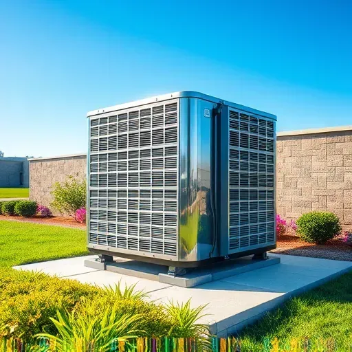 Repaired outdoor air conditioning unit in Roanoke, TX, on a clean concrete pad with lush landscaping and sunny sky.