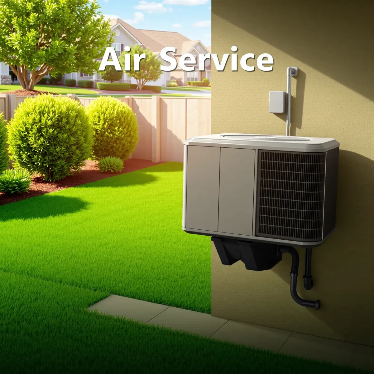 Repaired outdoor A/C unit in White Settlement, TX, with building, grass, and clear blue sky reflecting quality service.