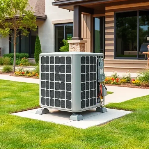 Repaired AC unit outdoors in a landscaped yard of a modern Westworth Village home under bright daylight.
