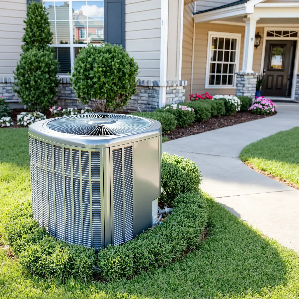 Completed air conditioning installation outside a suburban home in Edgecliff Village, TX, with a clean, polished unit and detailed surroundings.