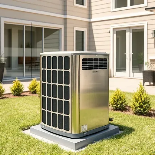 Pristine HVAC system installed in a modern Haslet, TX backyard with lush grass, contemporary home, and bright natural lighting.