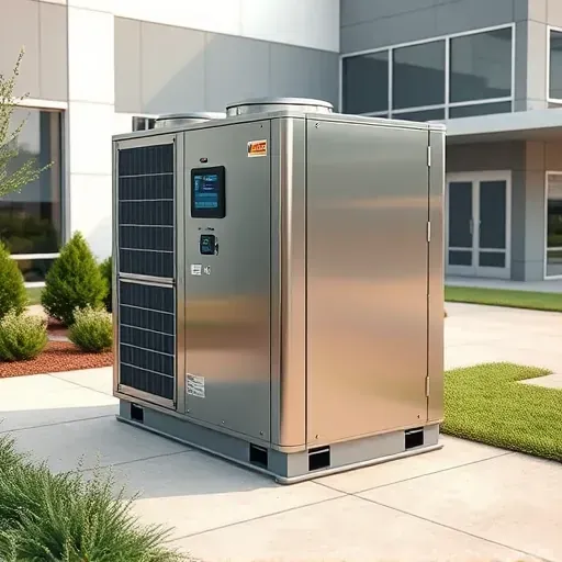 Modern commercial HVAC unit with digital controls, sleek metallic design, set outdoors in Everman, TX.