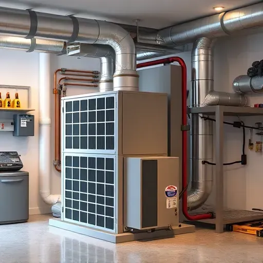 Sleek modern HVAC system installed in clean utility area, showcasing ductwork and polished design elements in Sanger TX.