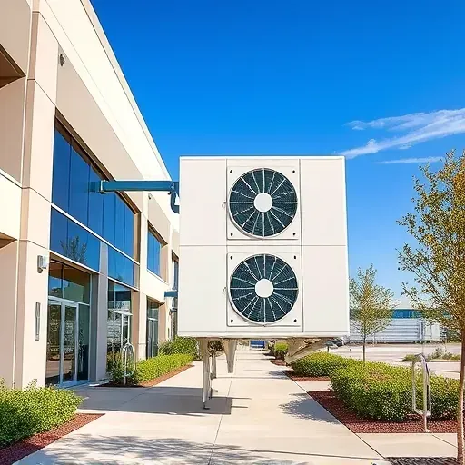 Modern commercial building in Northlake, TX with sleek, integrated air conditioning unit and landscaped surroundings.