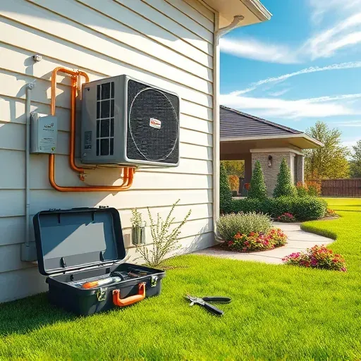 Professional residential air conditioning repair scene in Lake Dallas TX with modern HVAC unit, landscaped yard, and detailed tools