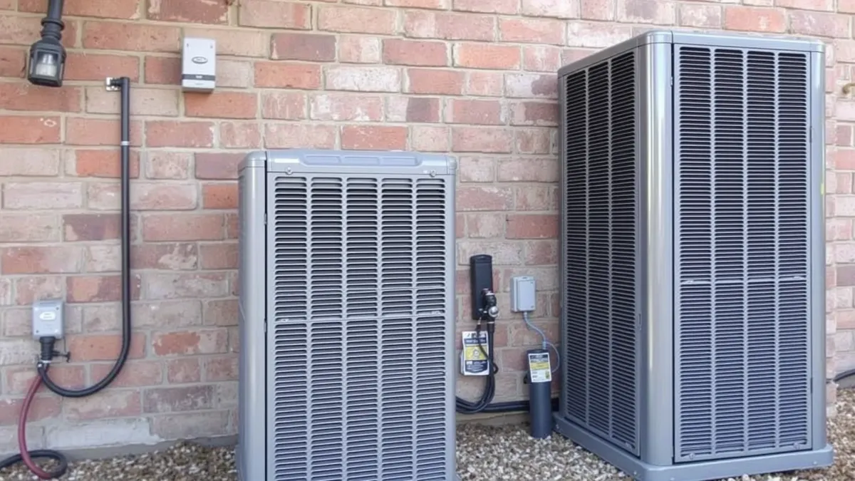 HVAC system installation in Horseshoe Bend, TX, with modern ductwork and outdoor unit in a lush, well-maintained backyard.