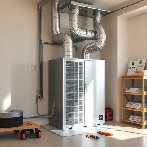 Modern HVAC system installation in a clean utility room in Annetta, TX, with polished surfaces and organized ductwork.