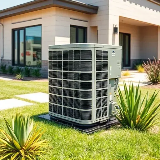 Professionally serviced air conditioning unit outdoors in Fort Worth TX, surrounded by well-kept greenery and modern home.
