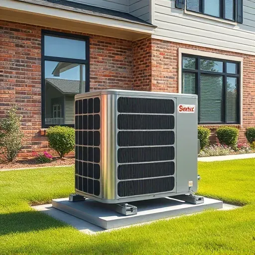 Freshly repaired air conditioning unit outside a modern home in Fort Worth, TX, showcasing sleek design and landscaping.
