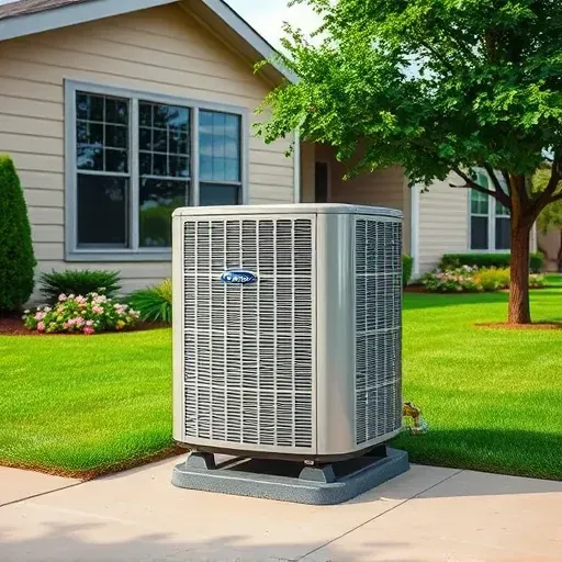 Repaired outdoor air conditioning unit on modern home in Azle Texas with lush landscape and neutral siding