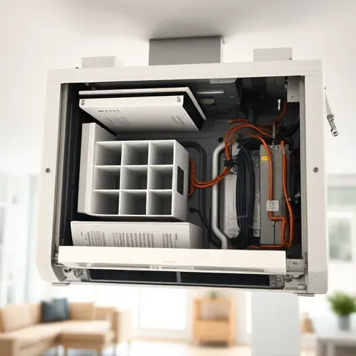 Clean modern residential air conditioning unit interior with filters coils wiring in a bright home environment Sanger TX