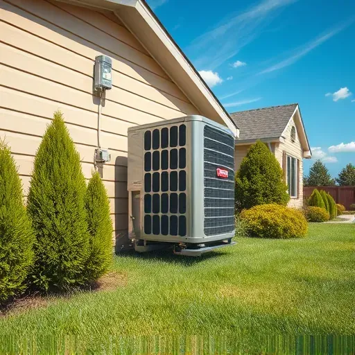 Modern air conditioning unit on a clean residential wall in Argyle TX, surrounded by lush greenery and blue sky.