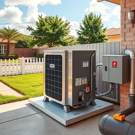 Completed outdoor heat pump installation beside a suburban home in Edgecliff Village, TX, with landscaped yard and clear sky.
