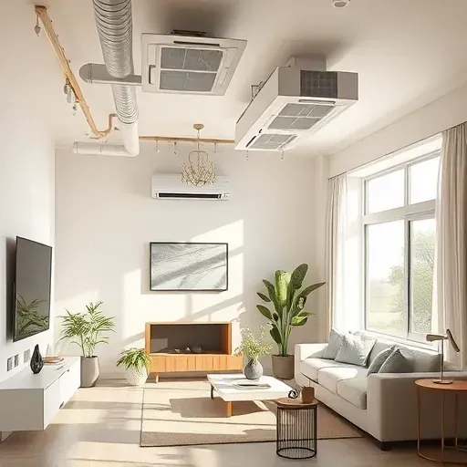 Completed HVAC installation in a bright Kennedale TX living room featuring sleek units and pristine ductwork.