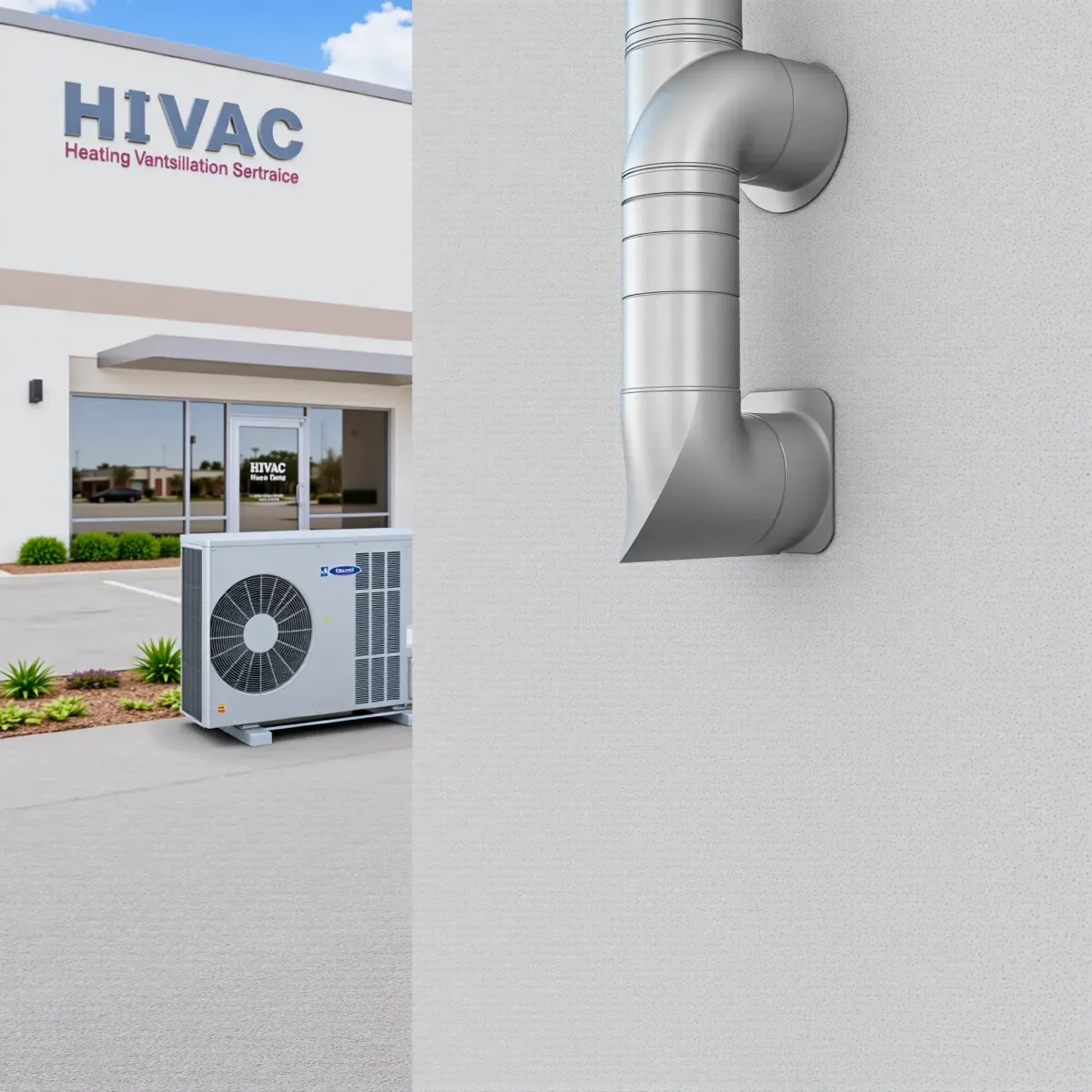 Modern HVAC system installed on a commercial building with sleek units, vent system, and landscaped surroundings in Blue Mound, TX.