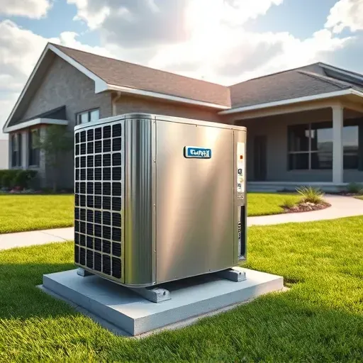 Modern outdoor air conditioning unit installed outside a stylish suburban home in Haslet Texas with neat landscaping