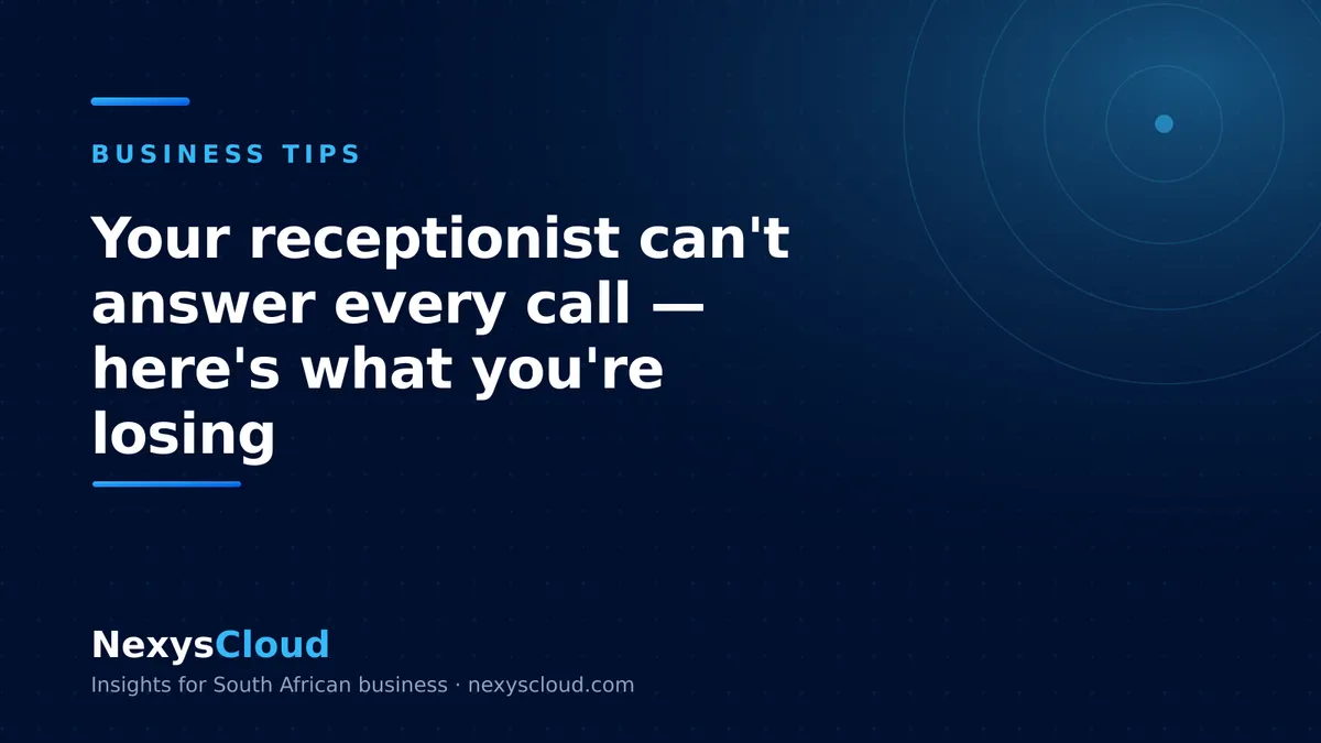 A small business receptionist at a desk while a phone rings unanswered in the background