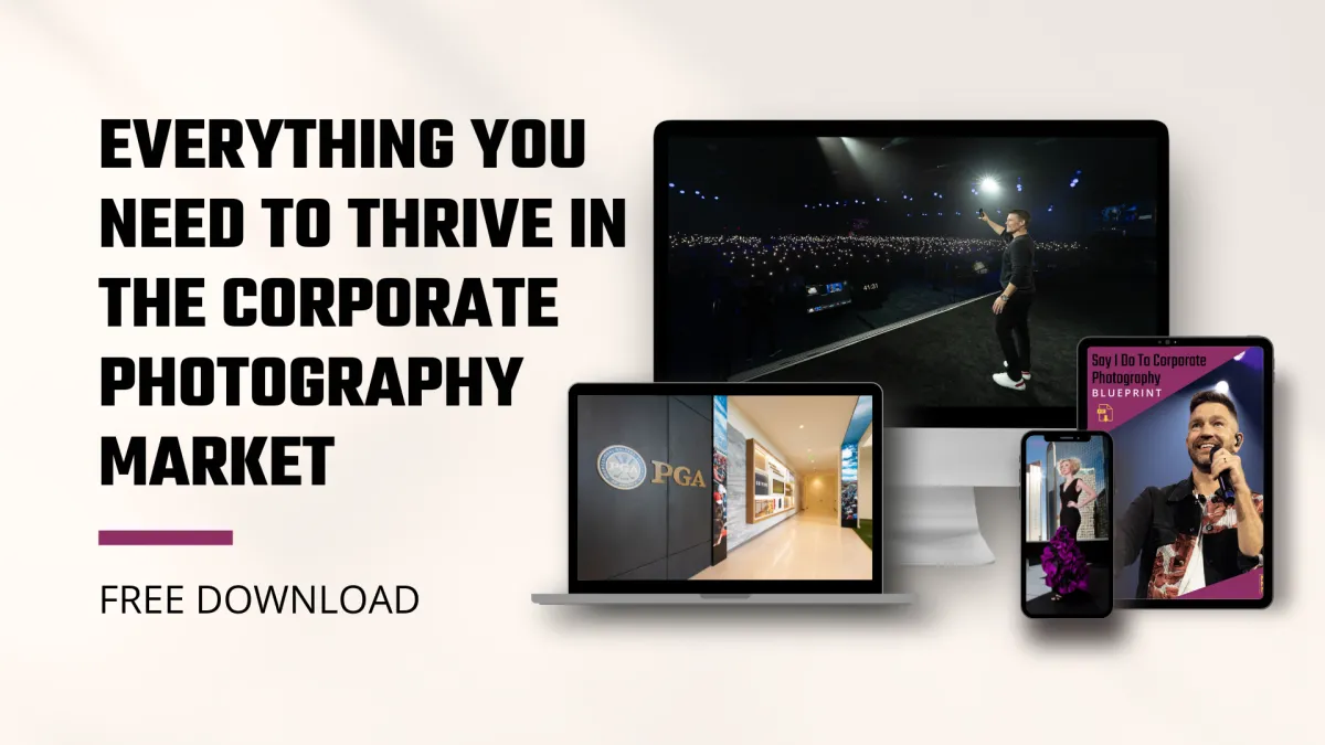 Image of a mockup showing a variety of corporate photographs and the free guide from The Mamones LLC